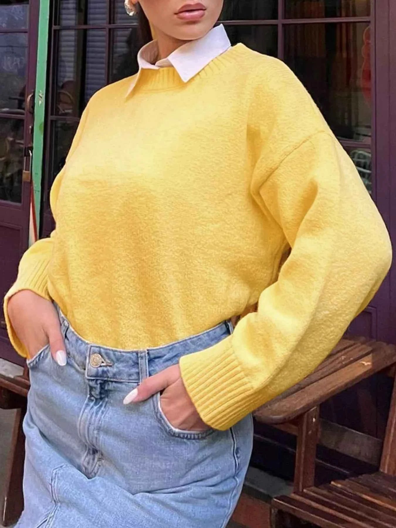 Ribbed Round Neck Dropped Shoulder Sweater 6819dfb23ad849d18b6dd27adf5a3e5a-Max-Origin