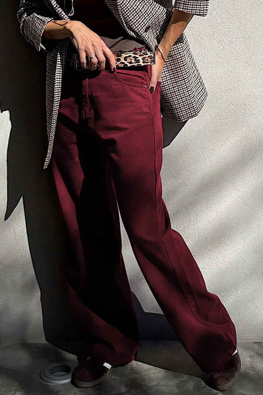 Red Dahlia Solid Color Loose Straight High Waist Jeans 681b9efdcf4d8846