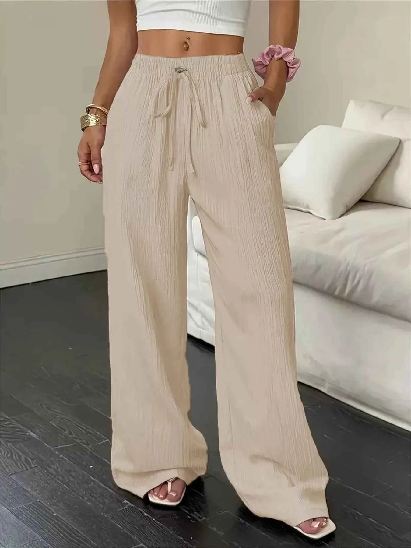 Wide Leg Pants with Drawstring Apricot 68238227250249b780294fac5052f9b5-Max-Origin