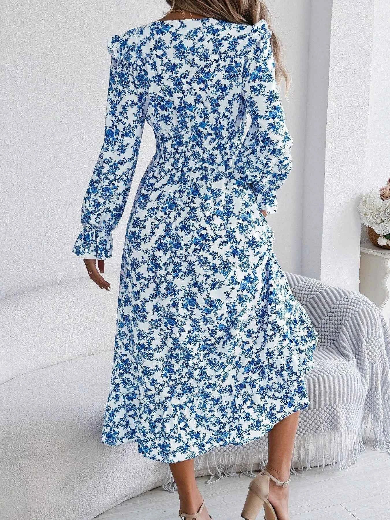 Ruffled Floral V-Neck Flounce Sleeve Dress 68372b9b-c98b-4f00-aba3-1ad5a1ae6b11-Max-Origin