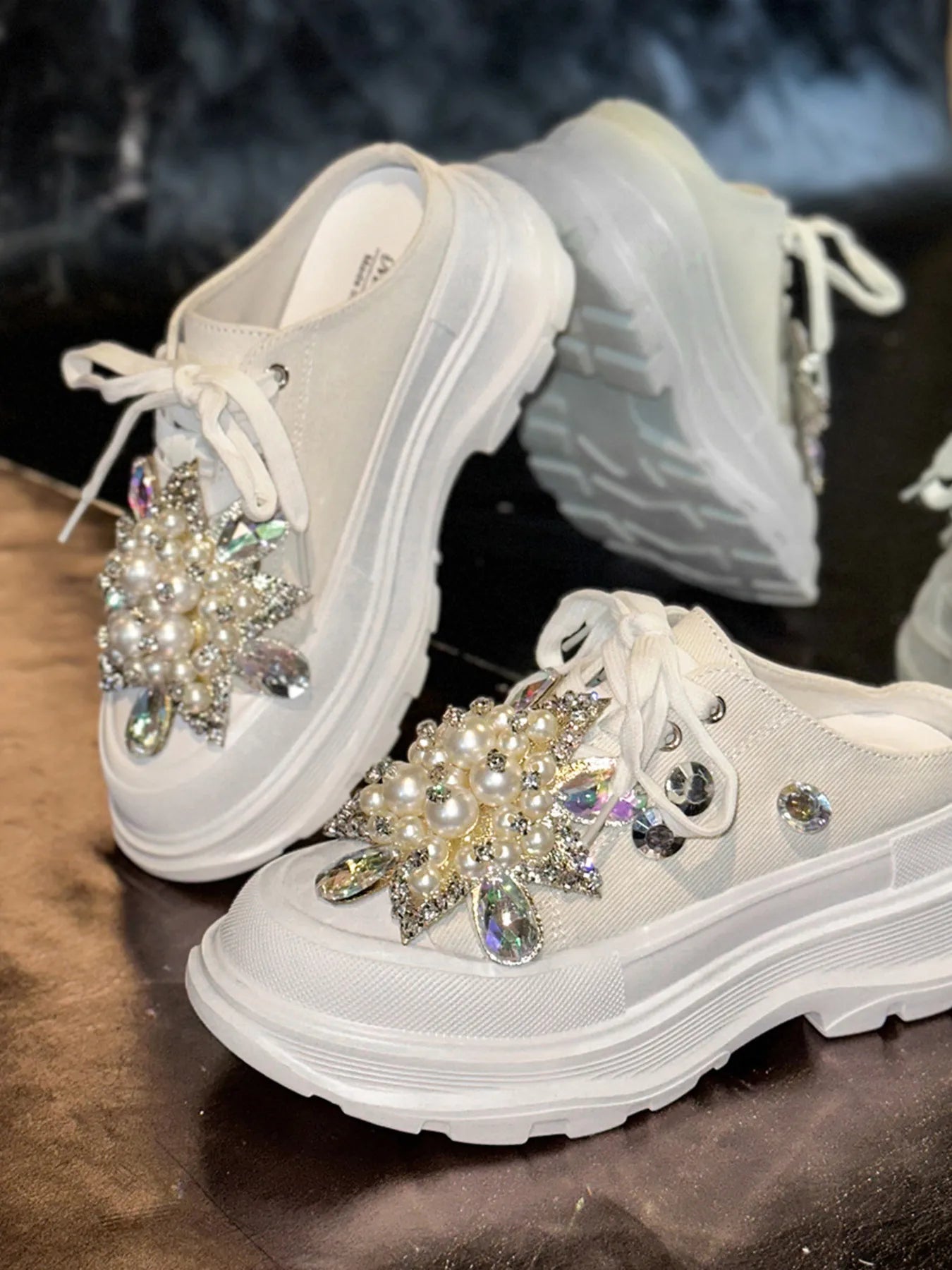 Pearl Embellished Platform Slip-Ons White 683987cf0158441788c3334f58d48ddb-Max-Origin
