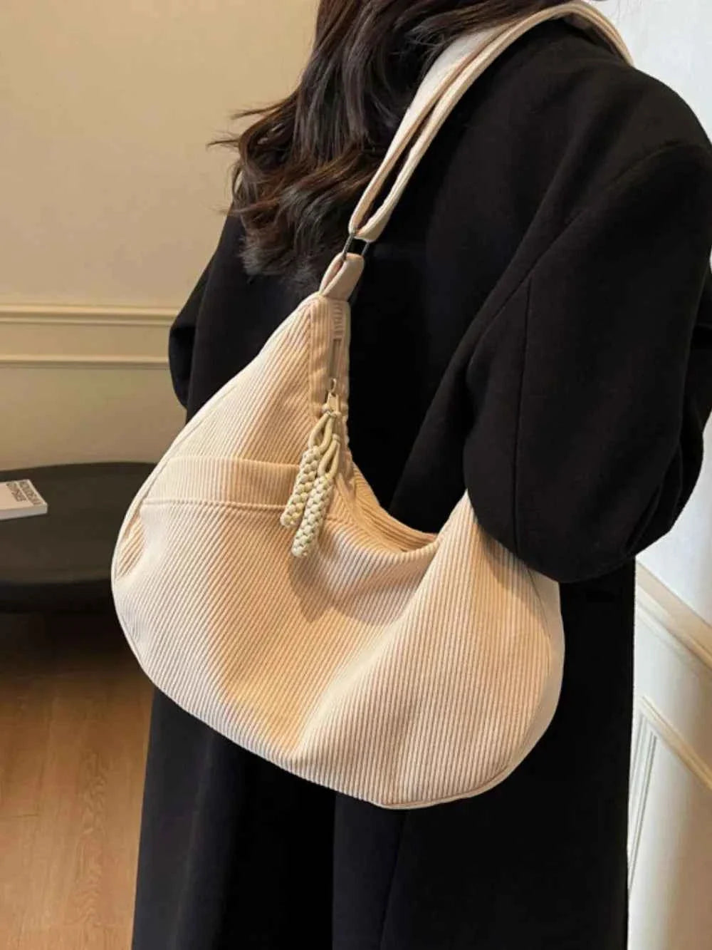 Ribbed Adjustable Strap Shoulder Bag 68406c41-0d33-4e04-9765-6d05a5e85869-Max