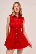 SO ME Button Down Sleeveless Collared Game Day Mini Dress RED 68424c75c4f74be6be6bdcdeac4102de-Max-Origin