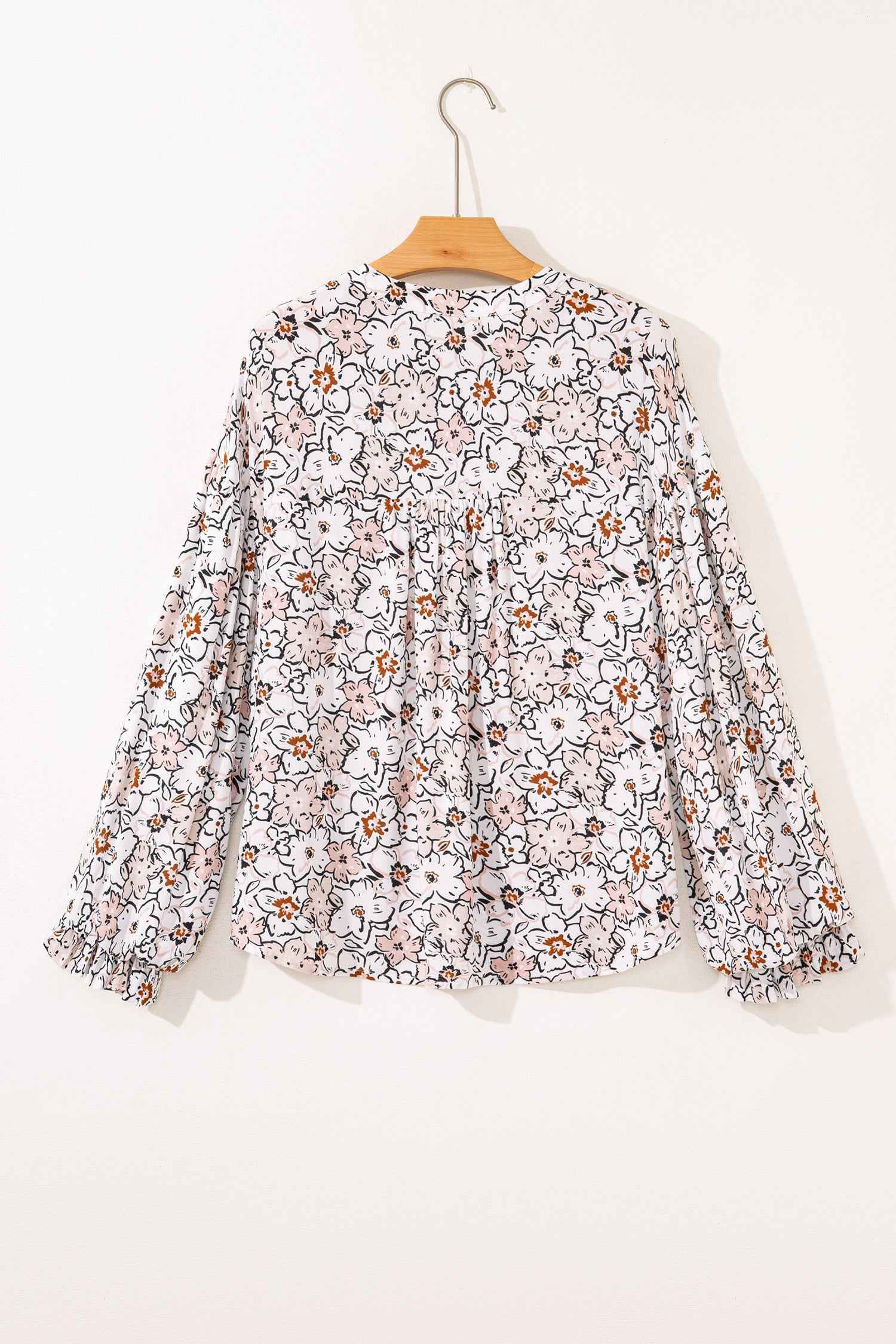 Khaki Bold Floral Print Frilled Puff Sleeve Button Down Shirt 6844ab2045aedc57