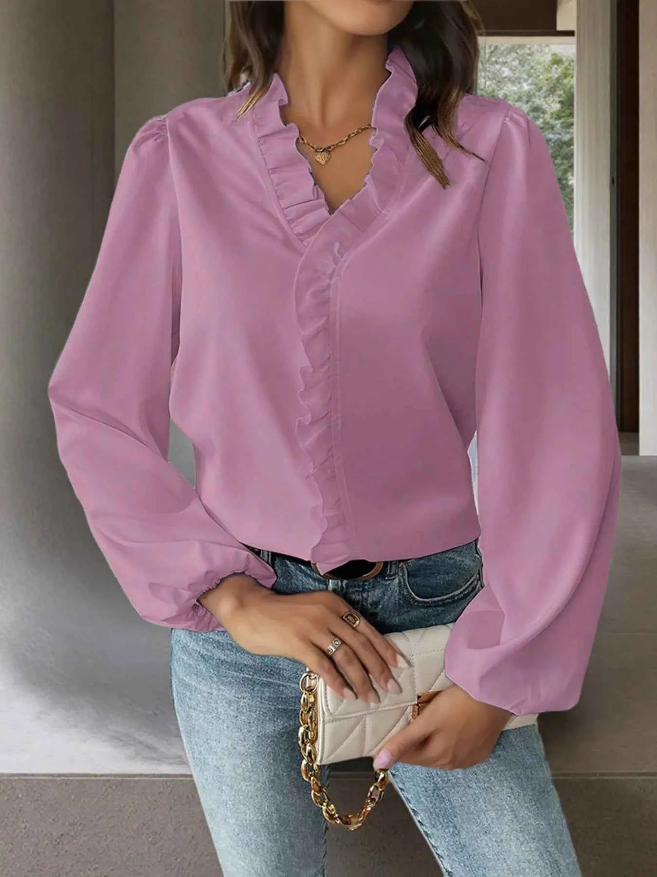 Ruffled Balloon Sleeve Blouse 6849e26b7cb74285b6b253667f7b8346-Max-Origin