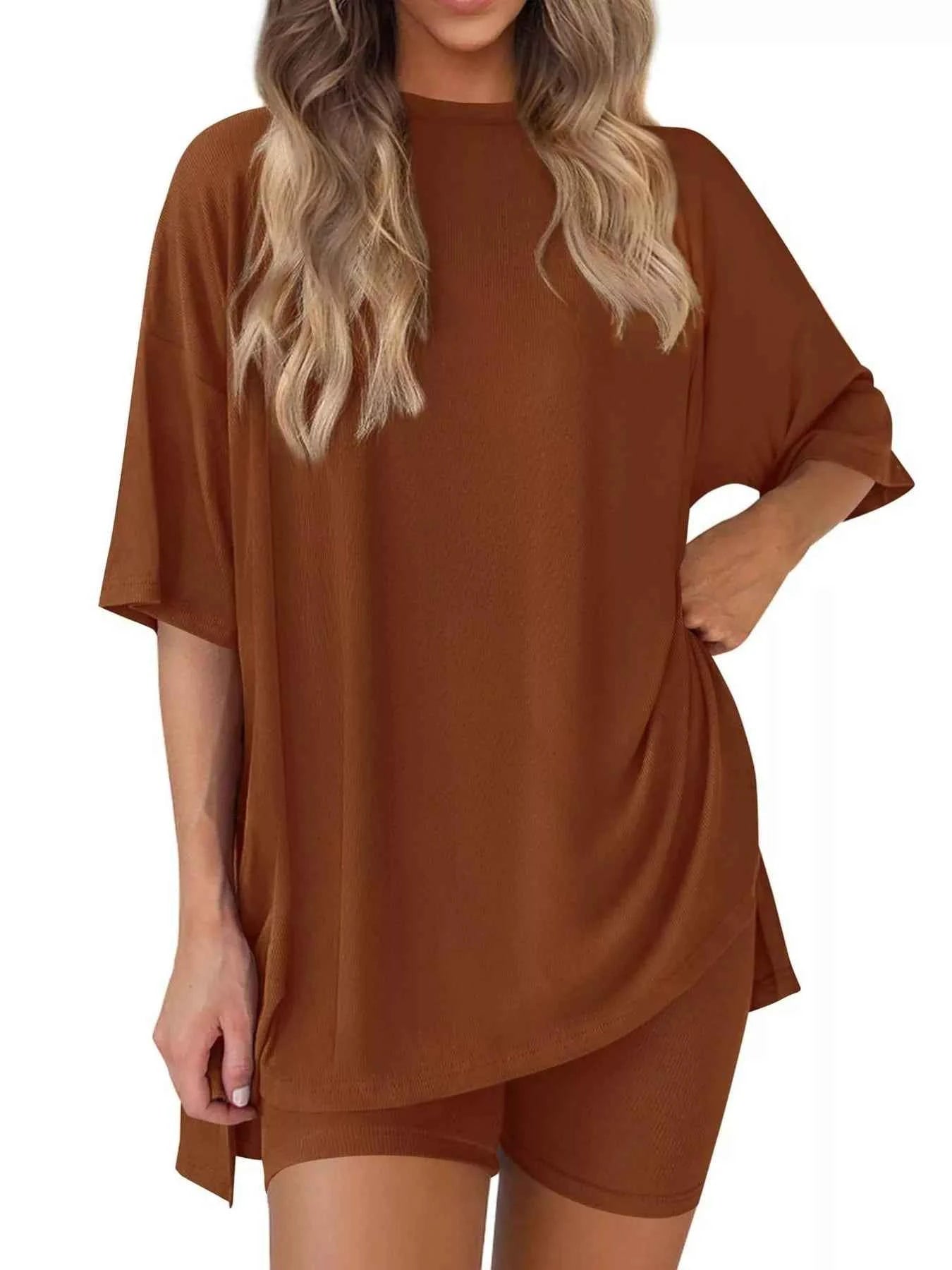 Full Size Half Sleeve T-Shirt and Shorts Set Plus Size Caramel Color 684b0552-3431-4436-b0c6-381996b4bd3c-Max-Origin
