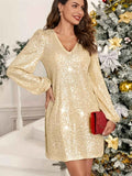 Sequin V-Neck Long Sleeve Dress Apricot 684d1a9108f94182b6452231beb215d1-Max-Origin