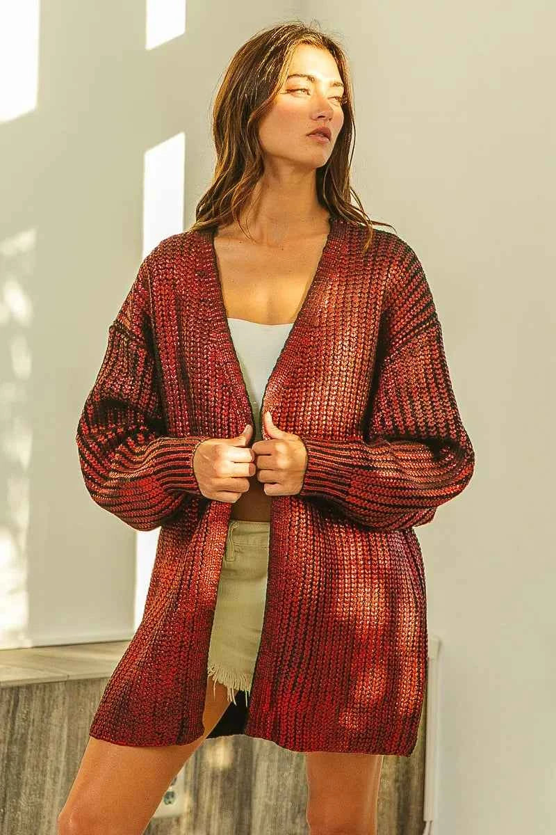 BiBi Metallic Knit V-neck Open Sweater Cardigan 684d1bcdd1104ac8a0aba59290d0c71a-Max-Origin