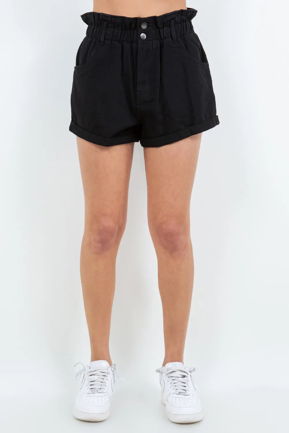 American Bazi High Waist Paper Bag Shorts Black 684d2ee6-caef-449a-b61d-405dd075c395-Max