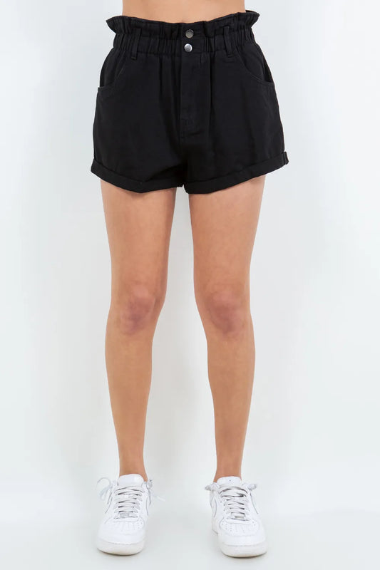 American Bazi High Waist Paper Bag Shorts Black 684d2ee6-caef-449a-b61d-405dd075c395-Max