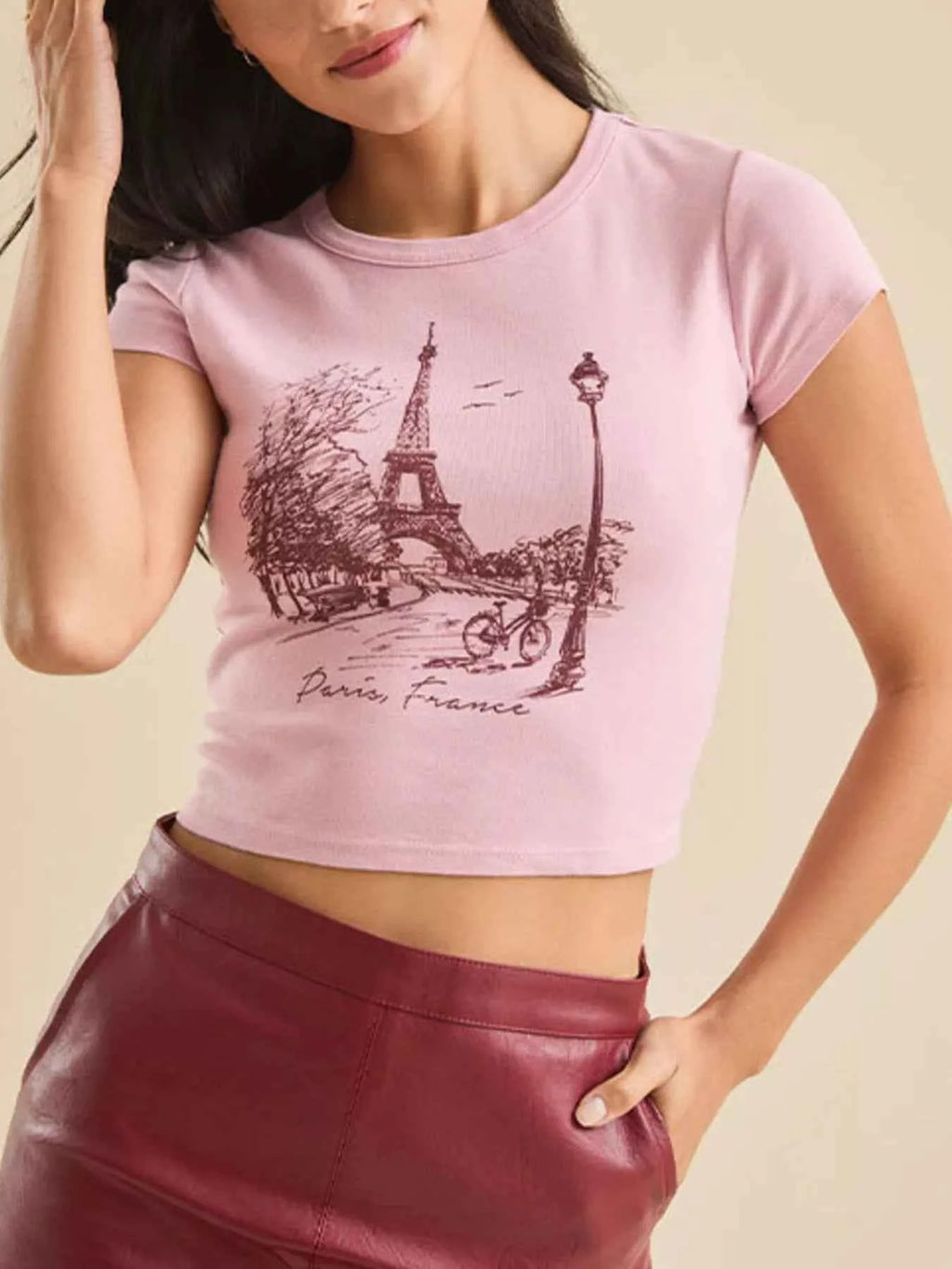Graphic Round Neck Crop T-Shirt Pink 684f0d32-5bf9-43bb-949a-14a63435ec35-Max-Origin