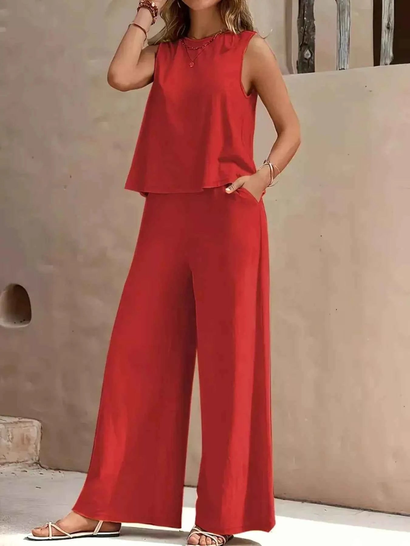 Sleeveless Top and Wide Leg Pants Set Scarlet 6857e891-f002-49dc-bb32-39d0818b4f7c-Max-Origin