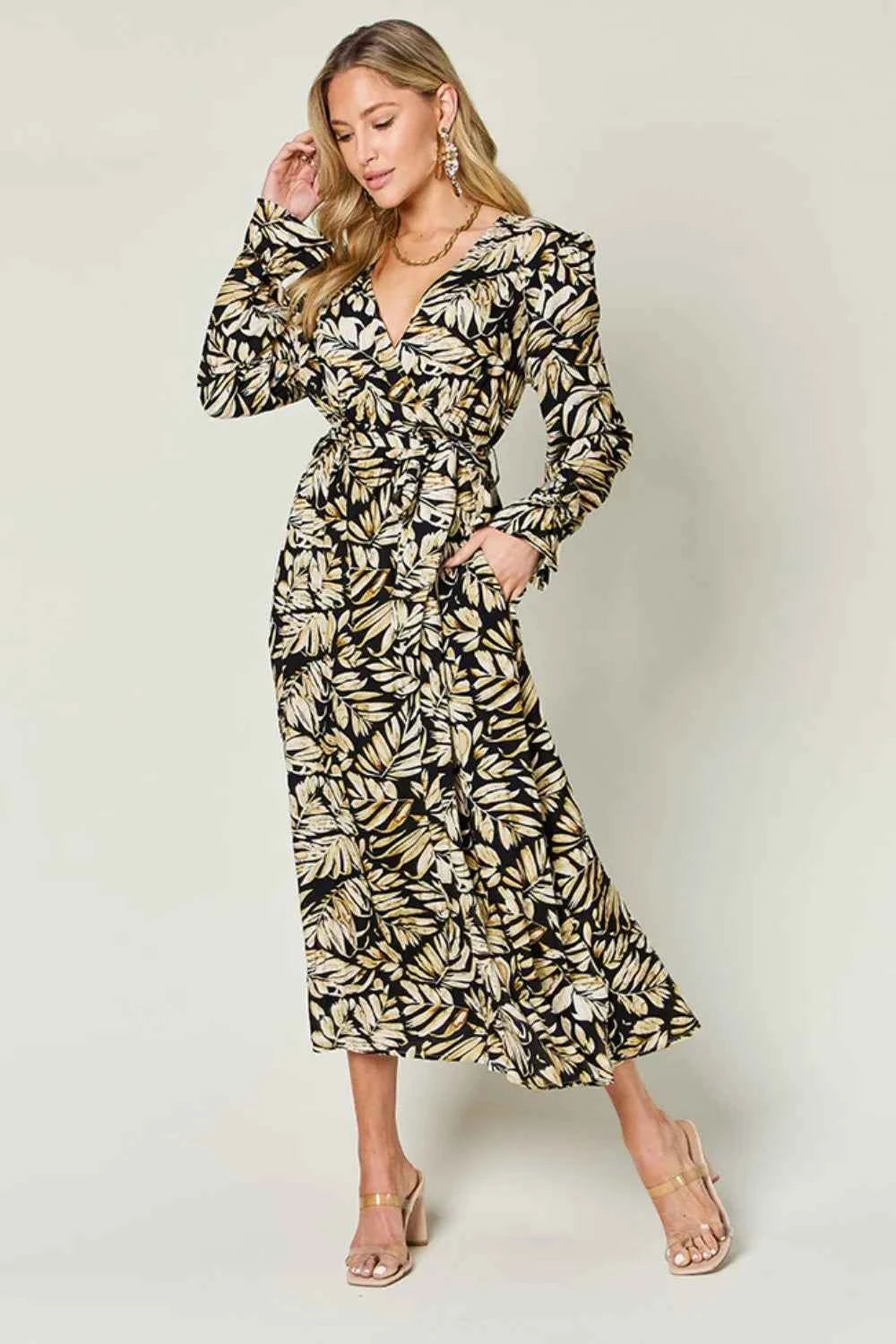 Double Take Full Size Tie Back Flounce Sleeve Dress Black 685863a6-f89f-4058-92aa-e2e08396b29e-Max