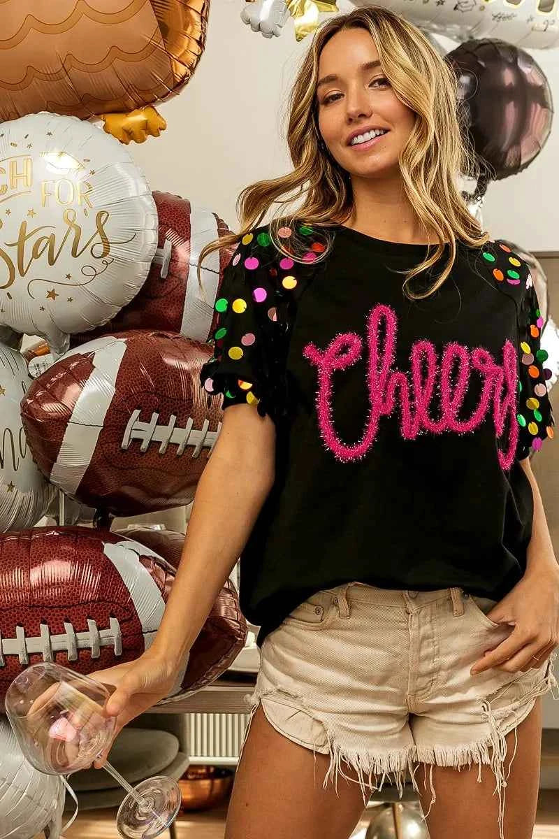 BiBi Metallic Letter Spangle Raglan Puff Sleeve Top 685eab04b70448709c27979e13e67211-Max-Origin