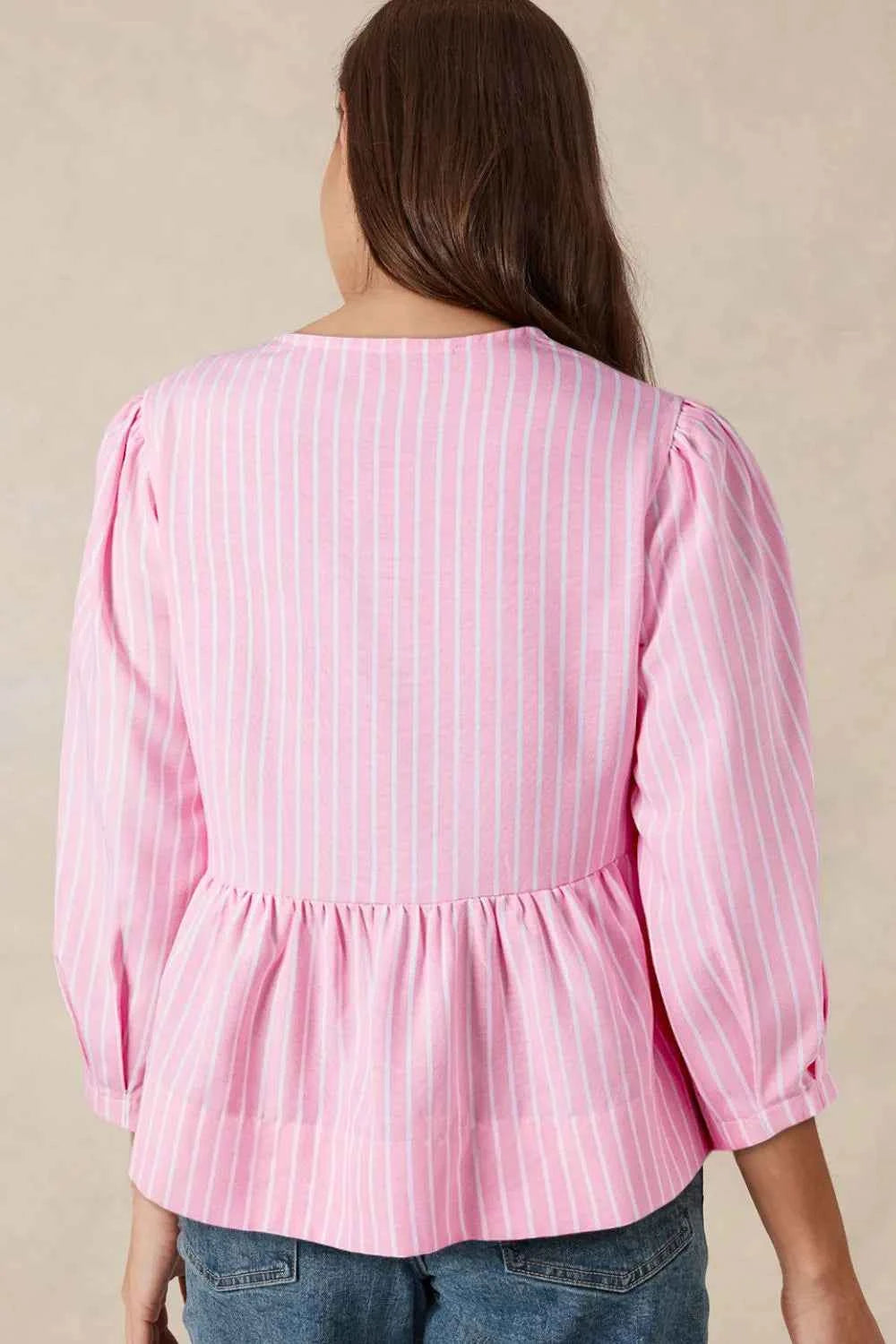 Tie Front Striped Peplum Blouse 68625201-2b71-4c86-94e4-7e78109fc25d-Max-Origin