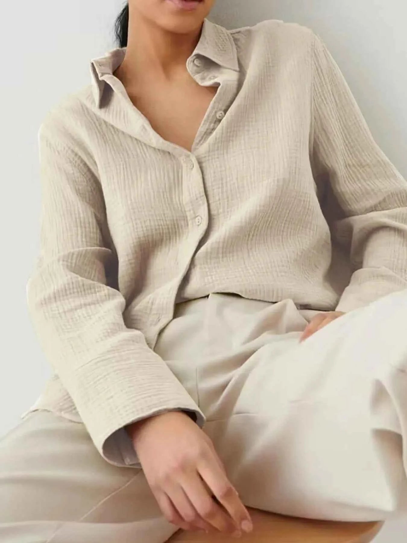 Button Up Long Sleeve Texture Shirt Apricot 6866d0a0-346d-4159-a296-c19a5bb1ec20-Max-Origin