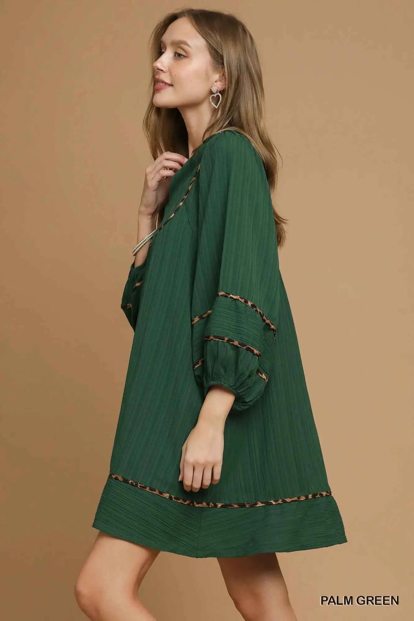 Umgee Textured Babydoll Dress with Leopard Trim 6868ea3b-b5f9-455c-b7cc-8010eb1bd3ca-Max-Origin