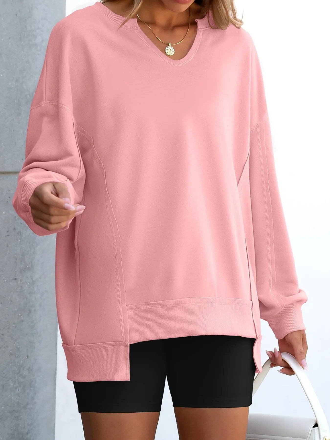 Notched Long Sleeve Oversized Sweatshirt 686faad30be84c5bb0916b062c2174b4-Max-Origin
