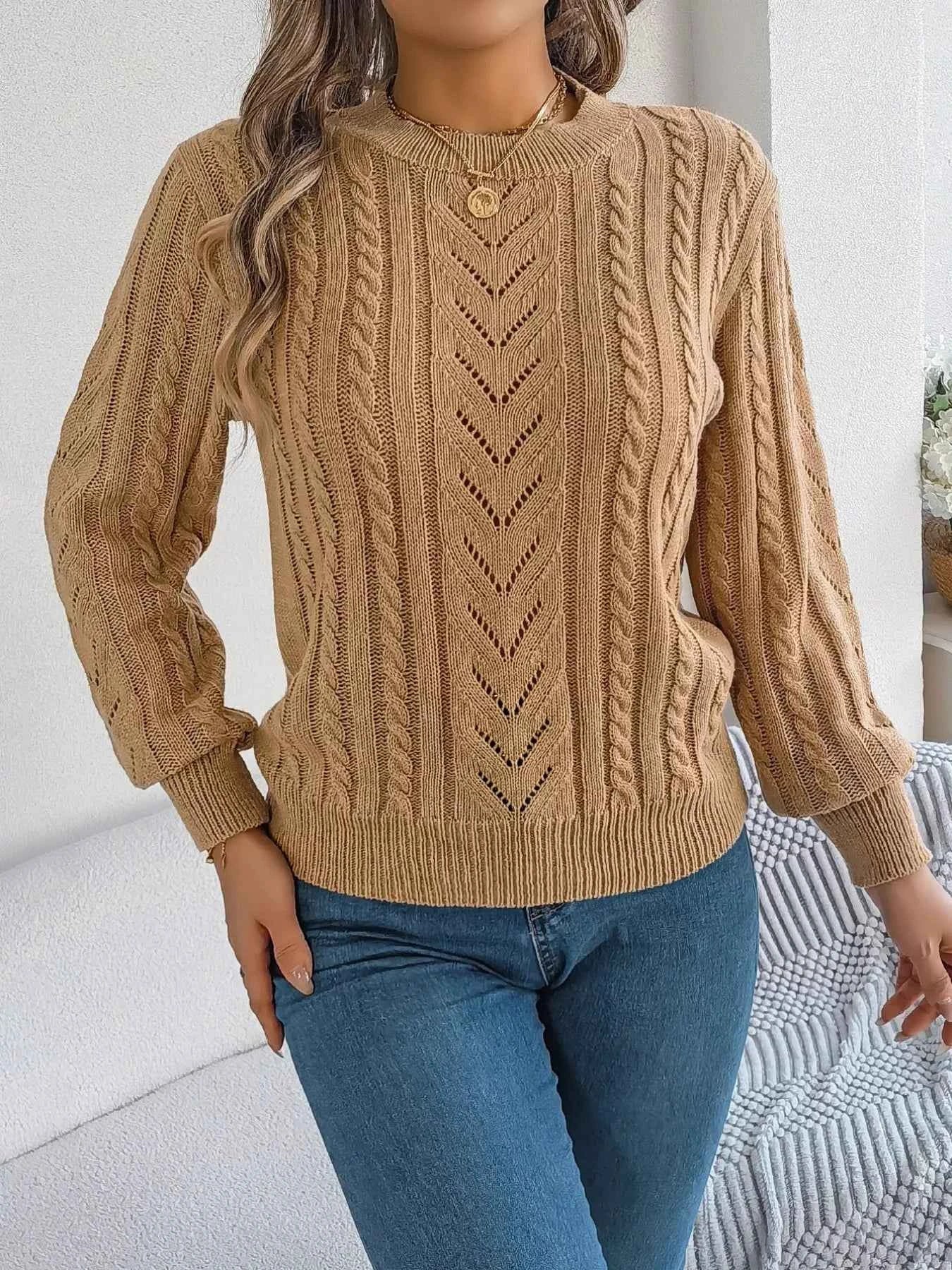 Cable-Knit Round Neck Sweater 6870cb99-0419-48cf-8b14-6b77fb0f8601-Max-Origin
