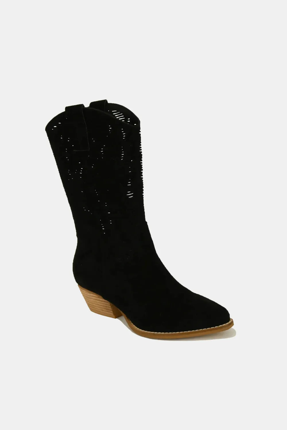 Beast Fashion Faux Suede Laser Cut Detail Block Heel Boots 6871f02f-16fc-4b9b-85fa-cc15244ca7aa-Max