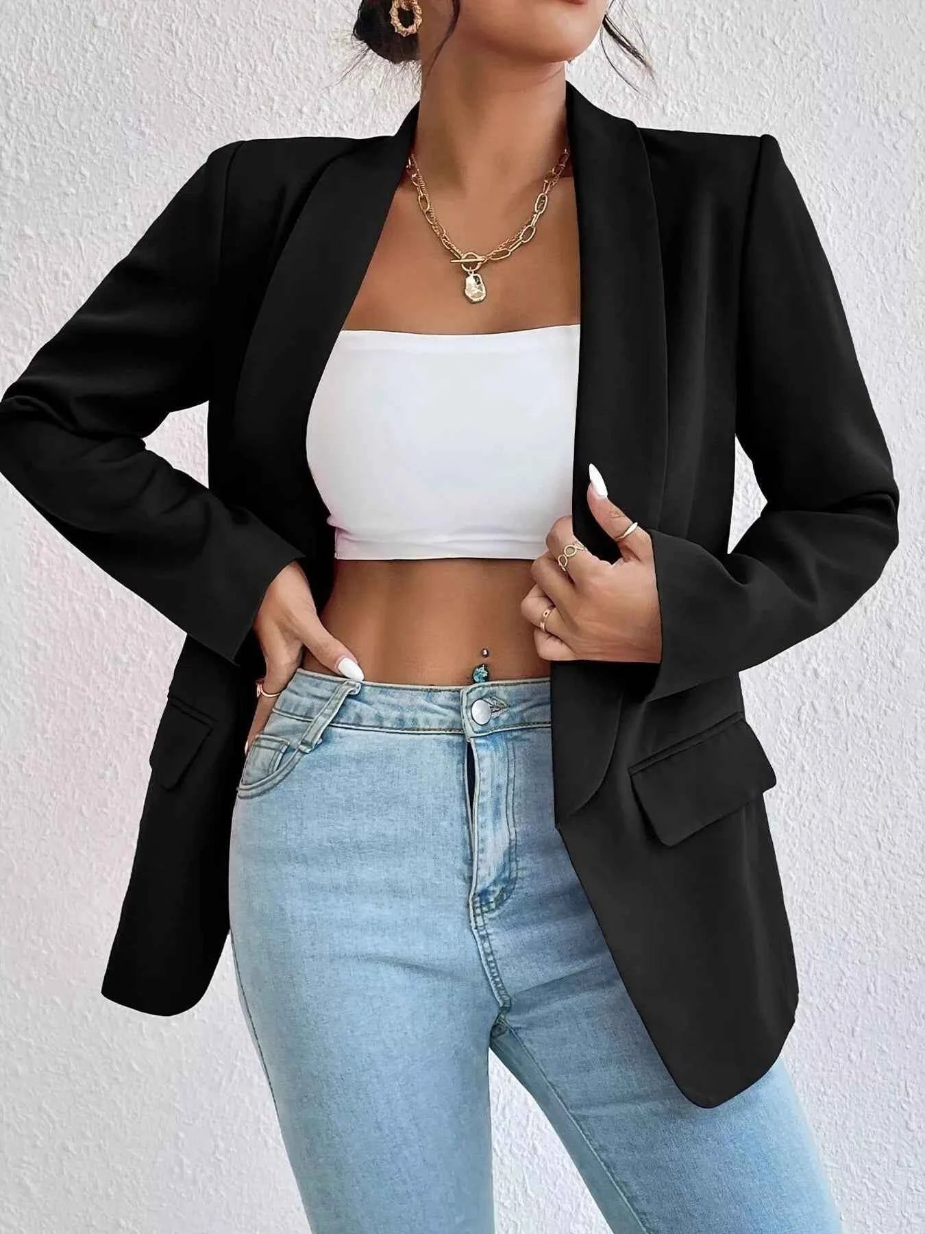 Lapel Collar Long Sleeve Blazer 68738277d54a444d9f76d46584856571-Max-Origin