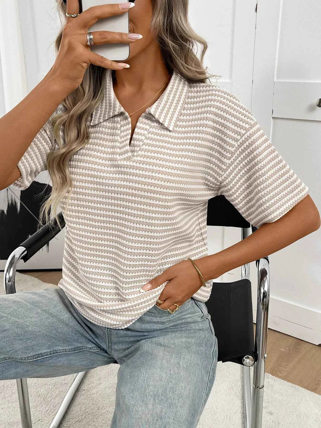 Striped Knit Short Sleeve Top 68739aba5d864b9a8c105f19d1f2c579-Max-Origin
