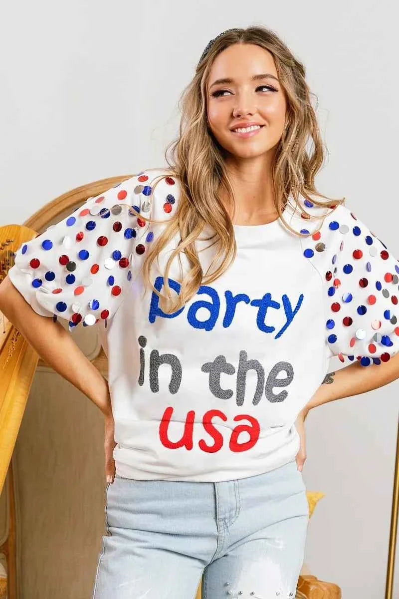 BiBi Party In The Usa Spangle Puff Sleeves Top 68782181737c431fbeb6f37dd35126d5-Max-Origin