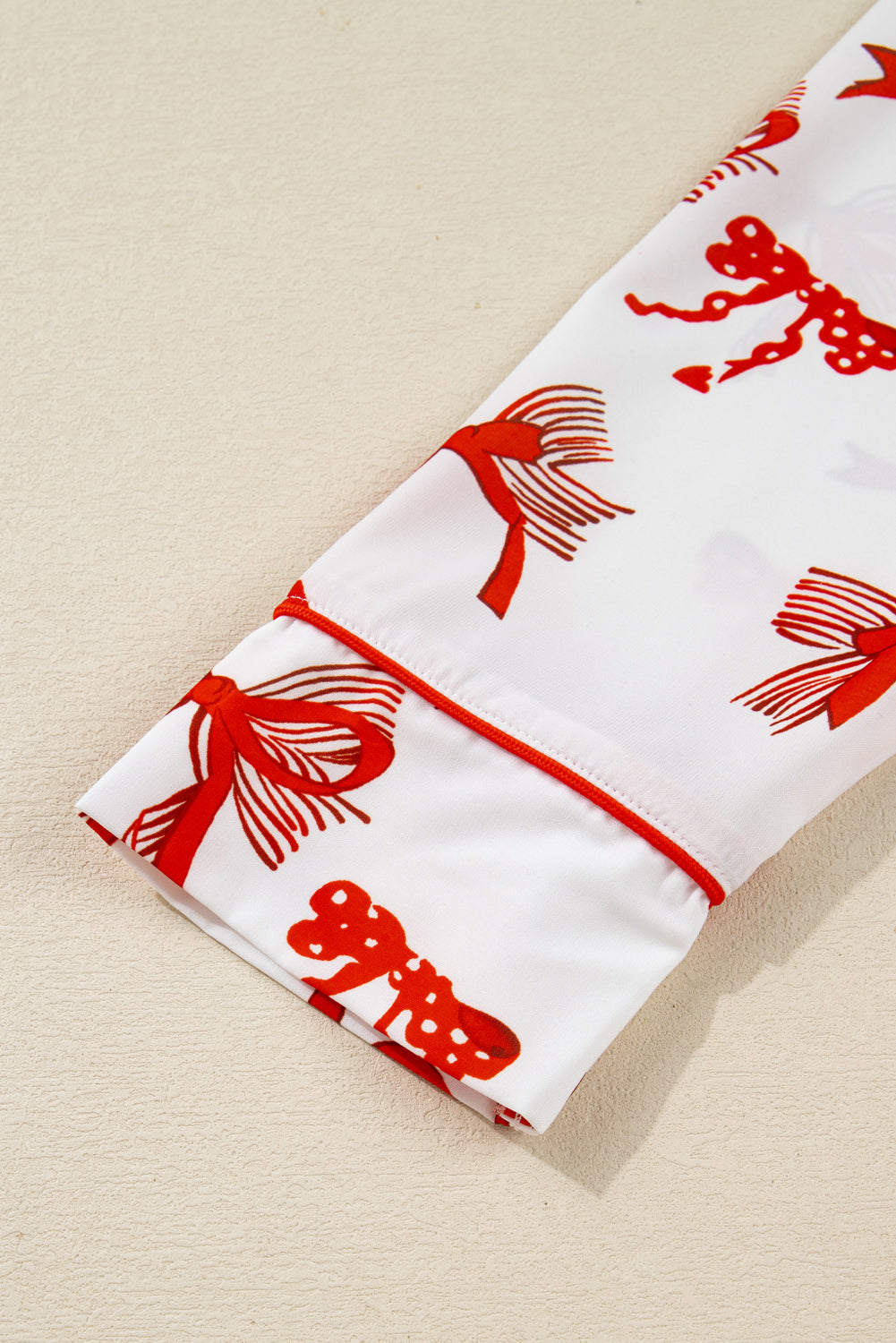 Red Christmas Bow Print Long Sleeve 2pcs Pajama Set 6882f30be09594a0