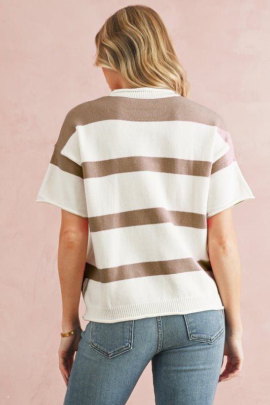 Khaki Striped Drop Shoulder Knitted Top 688d71d83f82743e