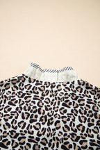 Black Leopard Print Striped Ruffled Color Block Trim V Neck Short Sleeve Blouse 6892e31803a206e7