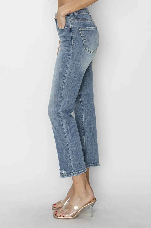 Full Size High Waist Distressed Cropped Jeans 6893cd3e-e3f5-4f04-950e-3f5e83fe5c43-Max