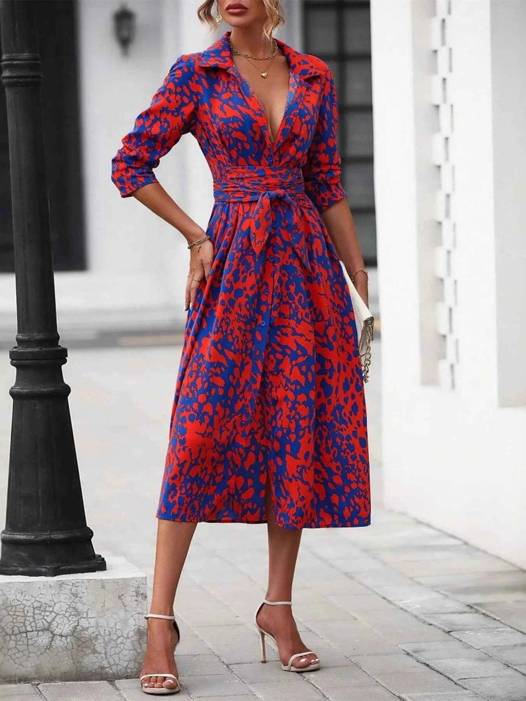 Printed Long Sleeve Shirt Dress 68978d8eeb7f4ec9b150017357af68cc-Max-Origin