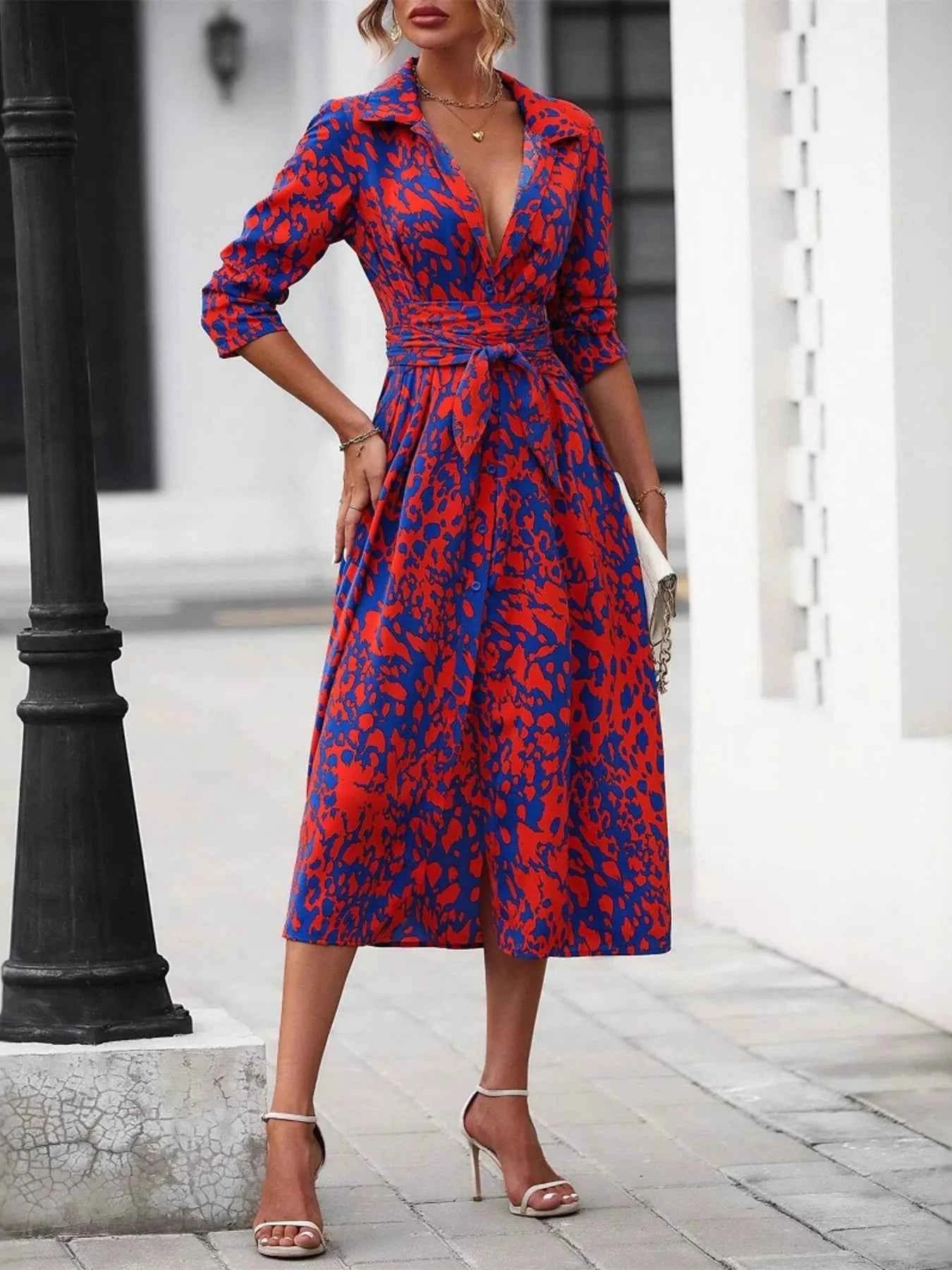 Printed Long Sleeve Shirt Dress 68978d8eeb7f4ec9b150017357af68cc-Max-Origin