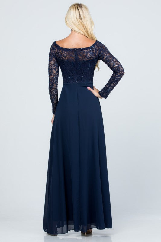 Women’s Long Sleeve Lace Evening Gown – A-Line Chiffon Maxi Dress 68988513-3583-4a51-9fb8-e404db19d0dc