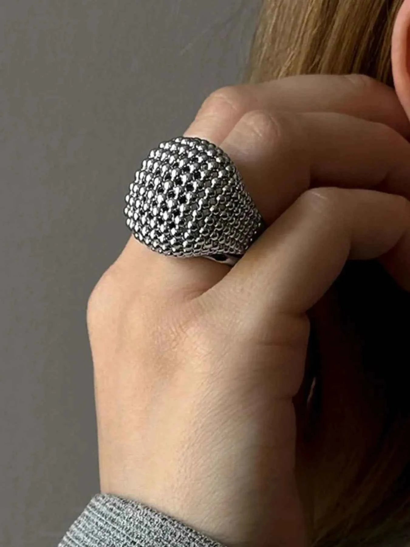 Stainless Steel Textured Dome Ring Silver 7 68993405-a684-4732-aa7f-a8871c4b8dd5-Max-Origin