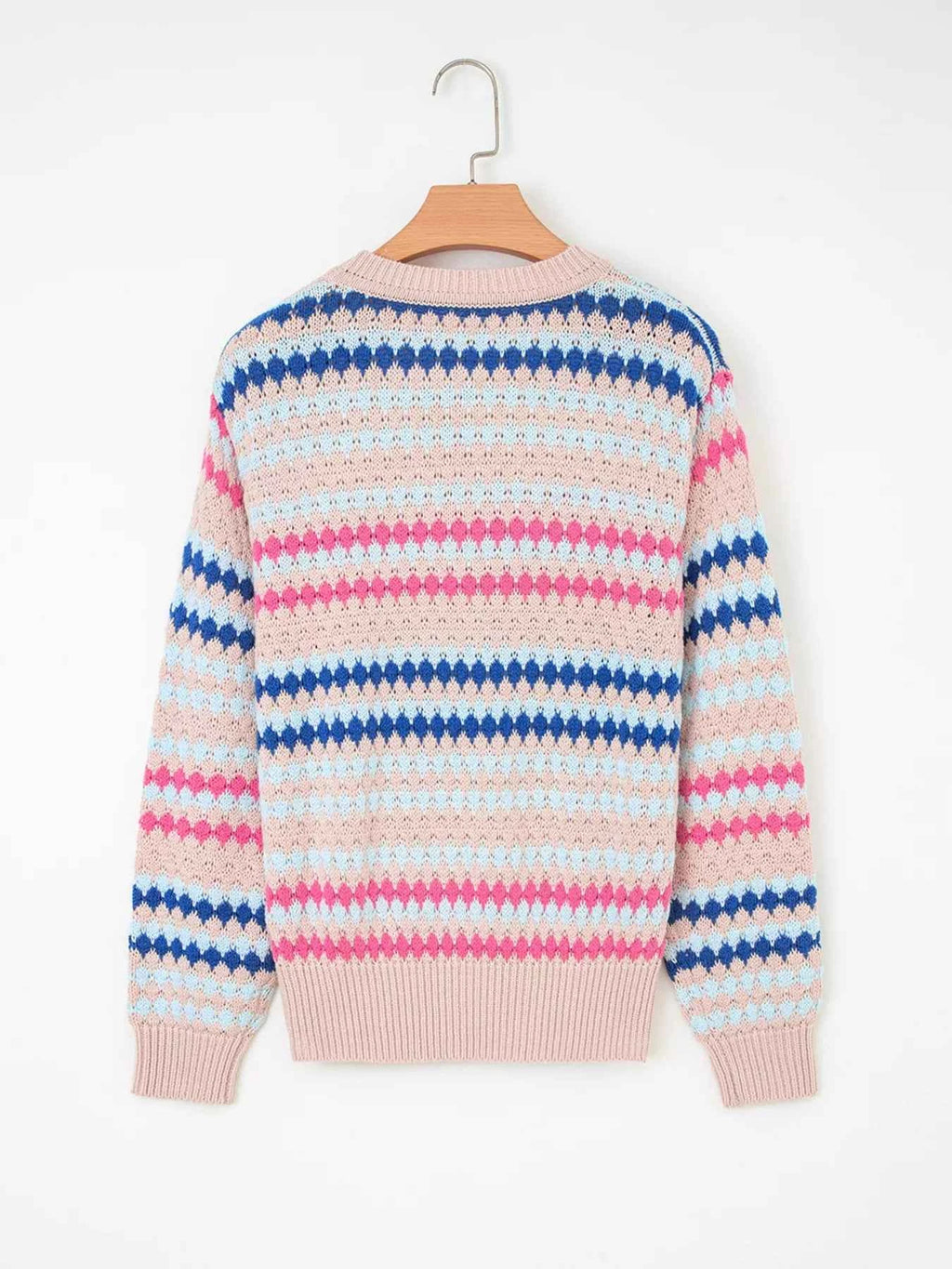 Stripe Eyelet Patterned Drop Shoulder Sweater 68a2301bd6f1434e817fd77bdf4edef4-Max-Origin