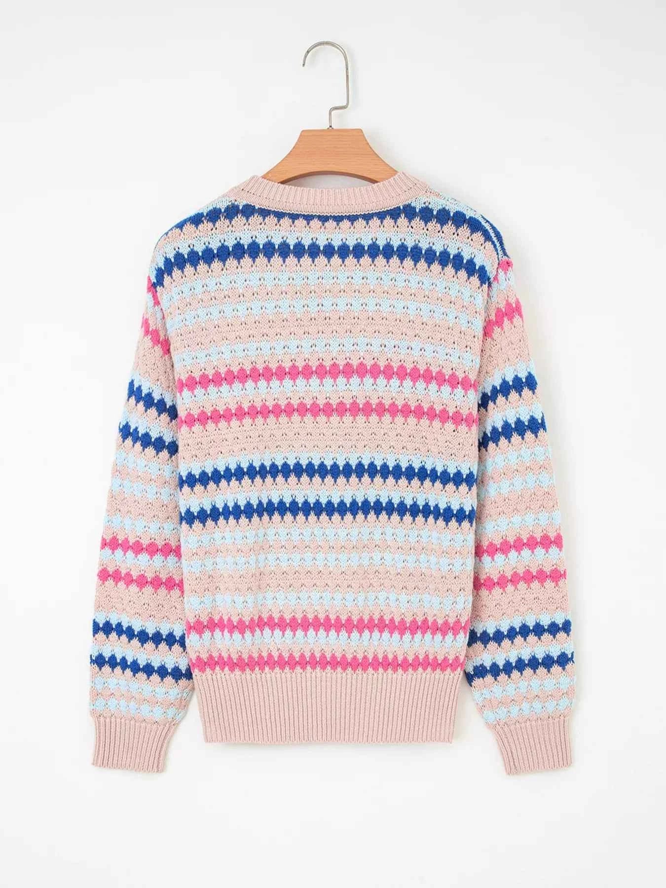 Stripe Eyelet Patterned Drop Shoulder Sweater 68a2301bd6f1434e817fd77bdf4edef4-Max-Origin