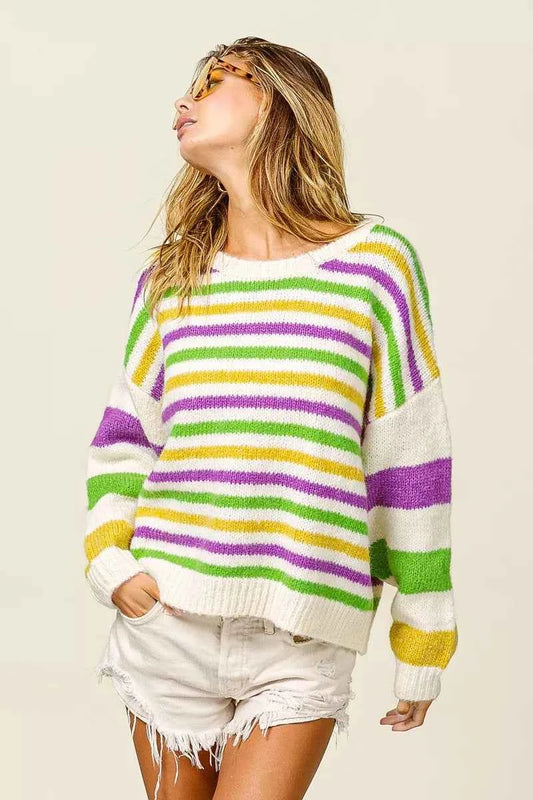 Mardi Gras Colors Stripe Comfy Sweater 68a65a2eb6da4225865be85ec2b5e4d2-Max-Origin