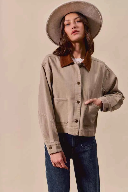 Cotton Twill Cropped Barn Jacket wtih Collar 68acc19f6dff4387a07fbef229eed809-Max-Origin