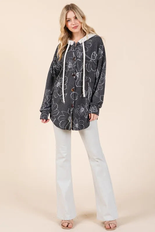 BOMBOM Drawstring Flower Print Button Up Shacket 68afa113-d627-491d-9457-3925e8c563e2-Max