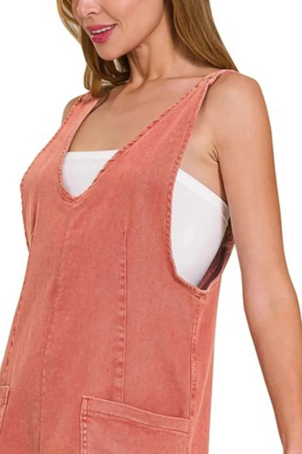 Zenana Washed Adjustable Strap Denim Overall Dress 68b53f23-31a0-47c8-a211-c431b883236a-Max-Origin