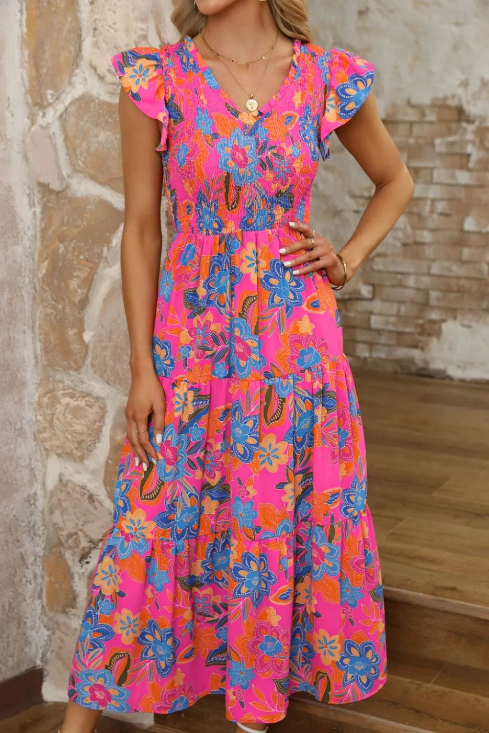 Boho Floral V Neck Ruffle Tiered Dress 68bae7fb-6153-4c37-a645-756be8a103e0-Max-Origin