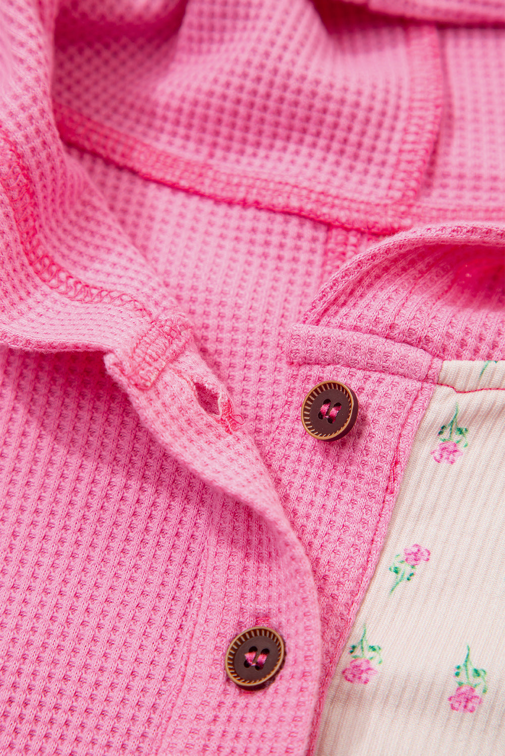 Pink Mixed Texture Waffle Floral Patchwork Hooded Oversized Pullover Top 68c3e6d1c116e06d