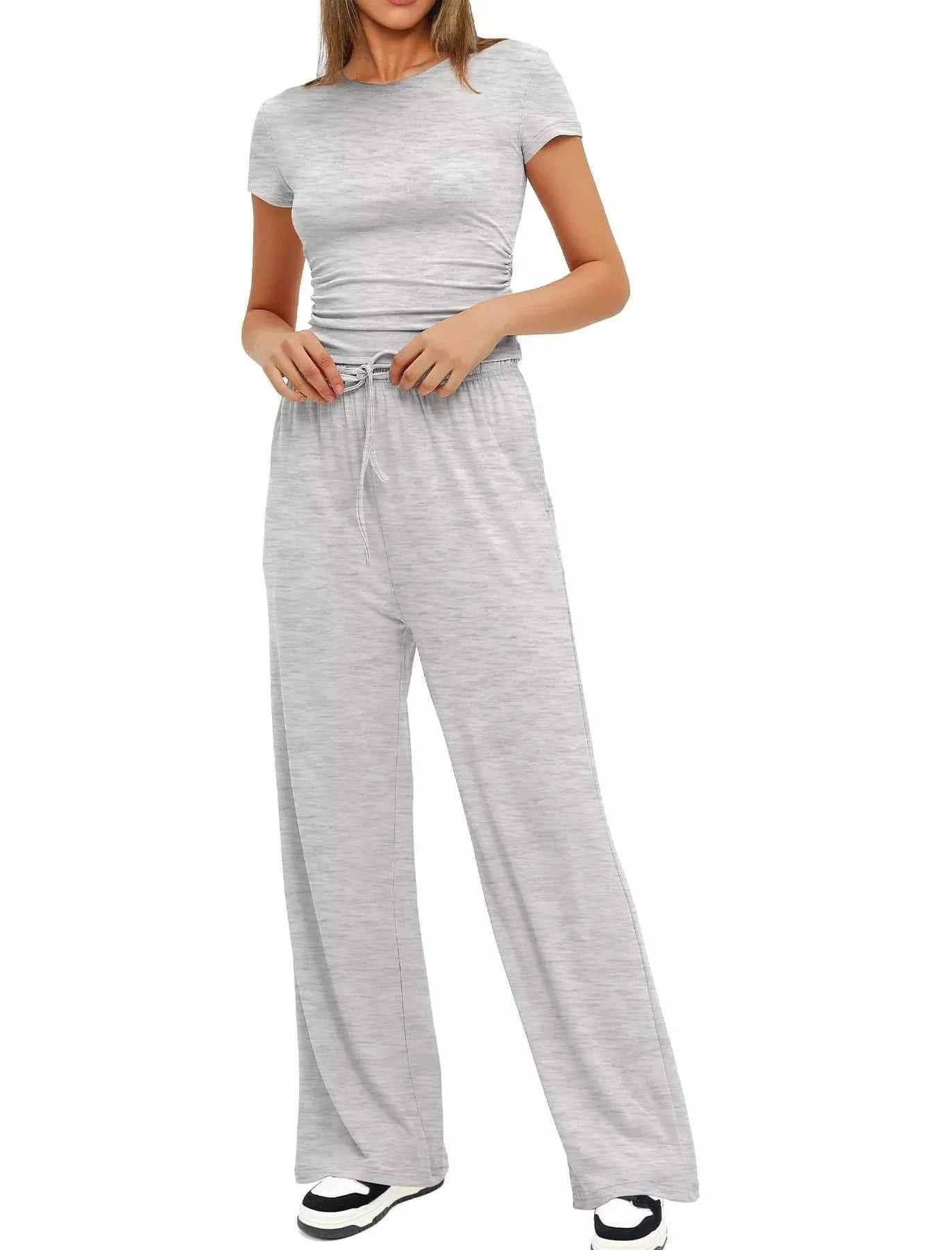 Round Neck Short Sleeve T-Shirt and Pants Set 68c75878bf0d4a28a3101e602adec644-Max-Origin