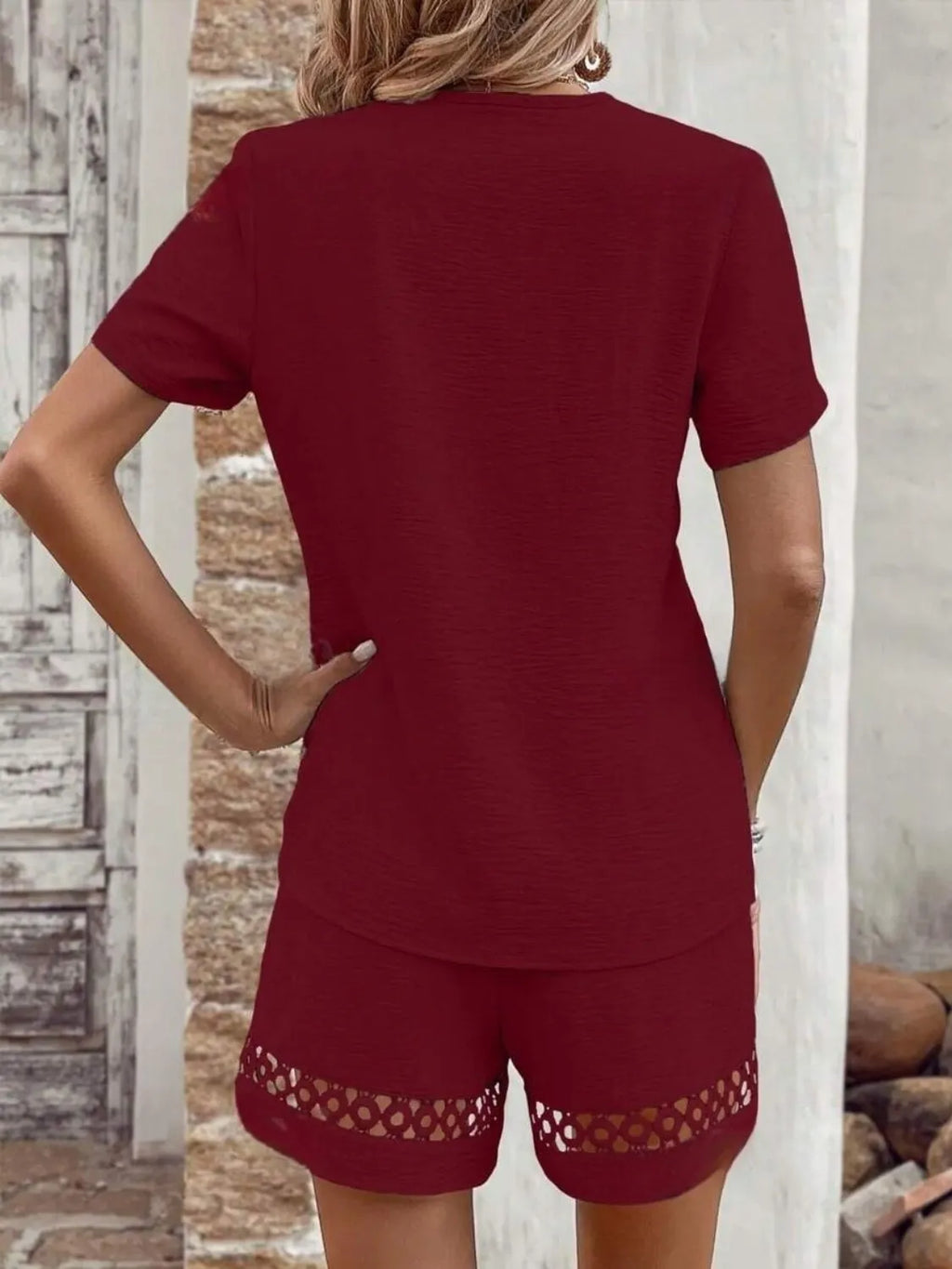 V Neck Short Sleeve Top and Shorts Set 68d2be9f-24bc-4406-a10b-065bfadd8ea3-Max-Origin
