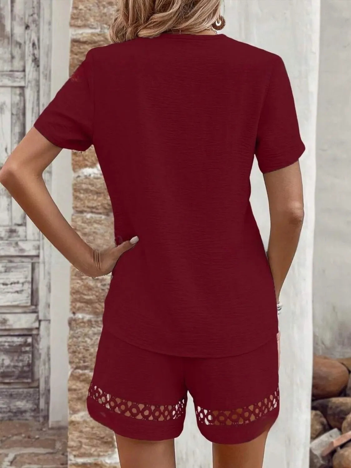 V Neck Short Sleeve Top and Shorts Set 68d2be9f-24bc-4406-a10b-065bfadd8ea3-Max-Origin