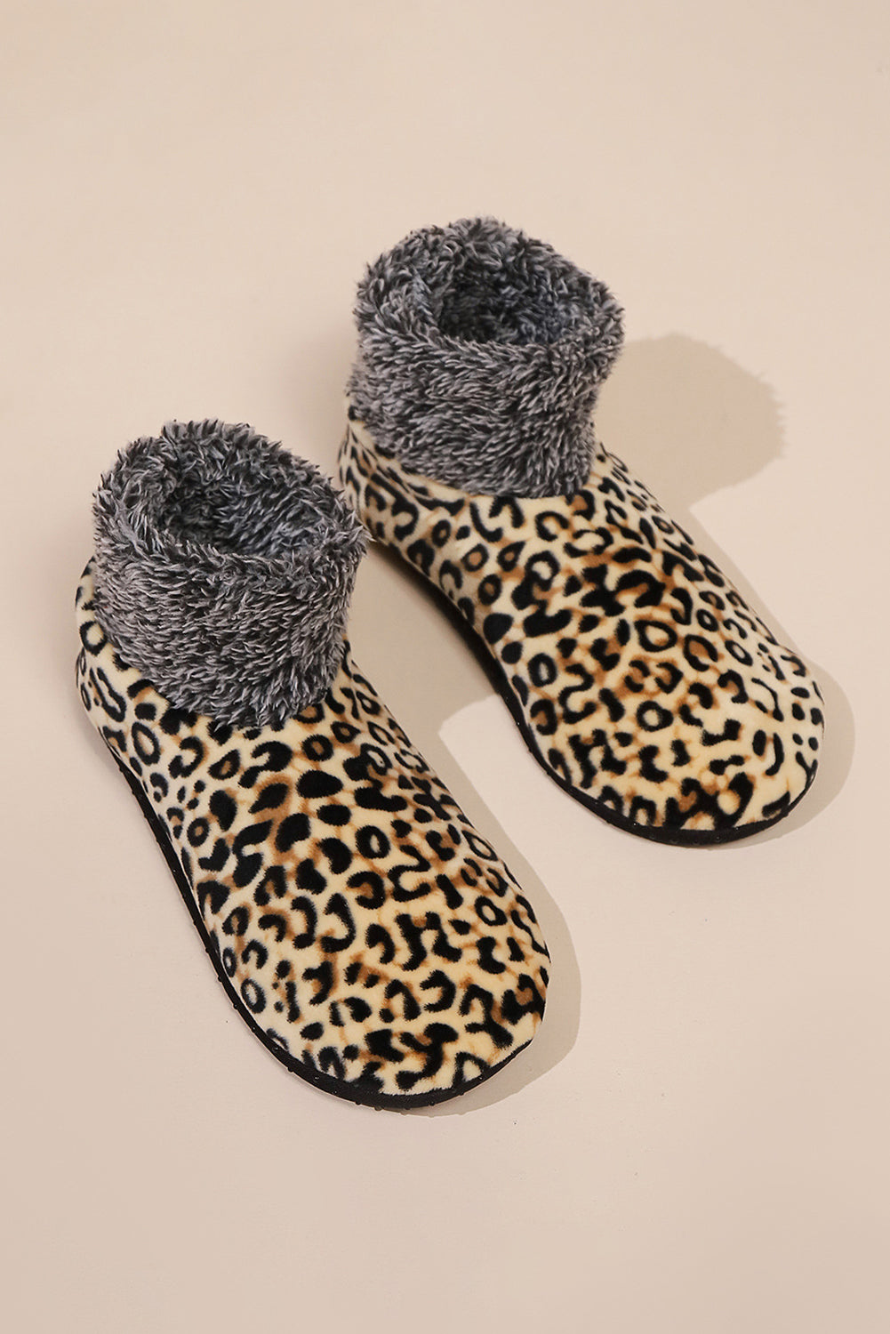 Beige Leopard Print Anti Skid Warm Slipper Socks 68d42ffb21b0fafd