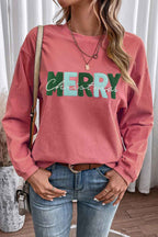 Racing Red Corded MERRY Christmas Letter Terry Flocking Sweatshirt 68d4b951498cd888
