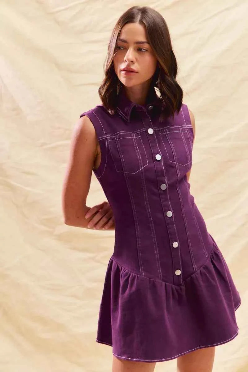 SO ME Button Down Sleeveless Collared Game Day Mini Dress 68d7ca2f49ba43ee83b31ffecb66a0f6-Max-Origin