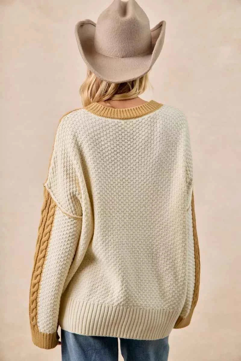 BiBi Cable Knit With Hacci Combo Sweater With Uneven Hem Detail 68e45223148b407485757036229e776d-Max-Origin